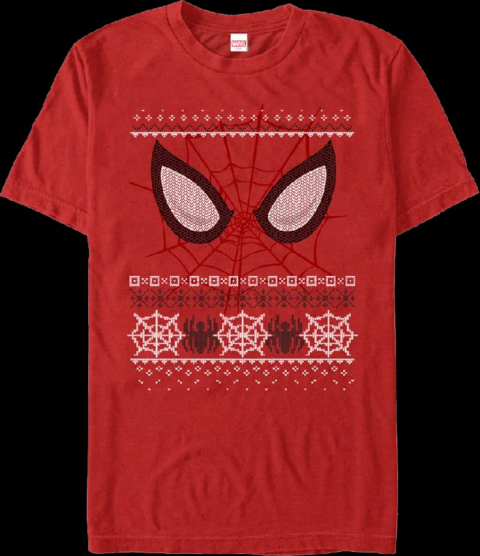 Spider-Man Mask Faux Ugly Christmas Sweater Marvel Comics T-Shirt