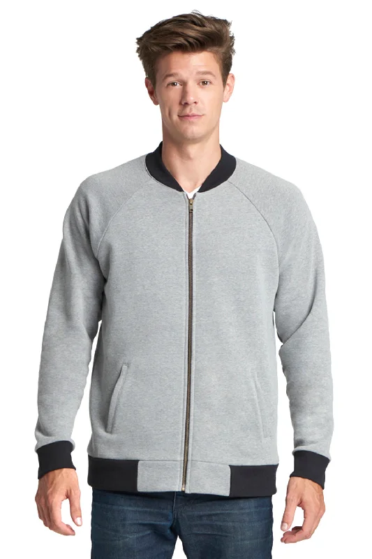 Next Level Mens PCH Bomber Fleece Full Zip Jacket - Heather Grey - Closeout