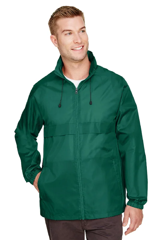 Team 365 Mens Zone Protect Water Resistant Full Zip Hooded Jacket - Forest Green