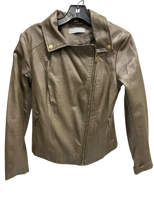 Jacket Moto By Clothes Mentor In Taupe, Size: S