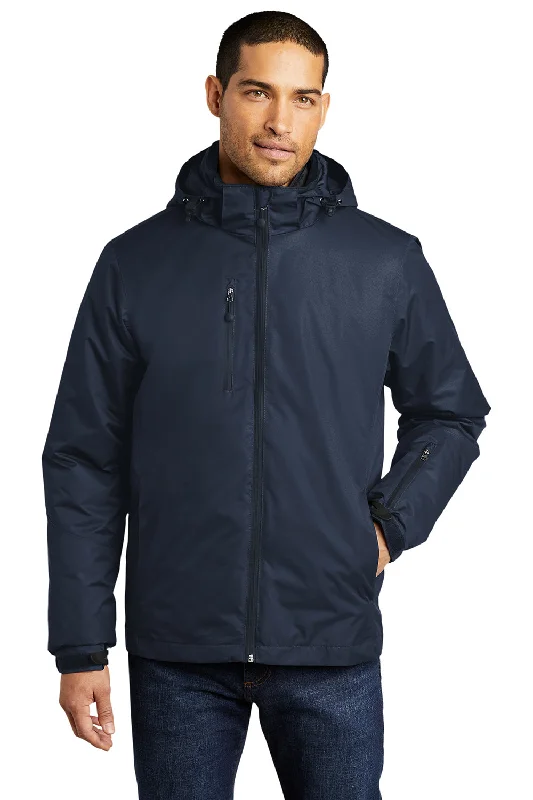 Port Authority Mens Vortex 3-in-1 Waterproof Full Zip Hooded Jacket - River Navy Blue