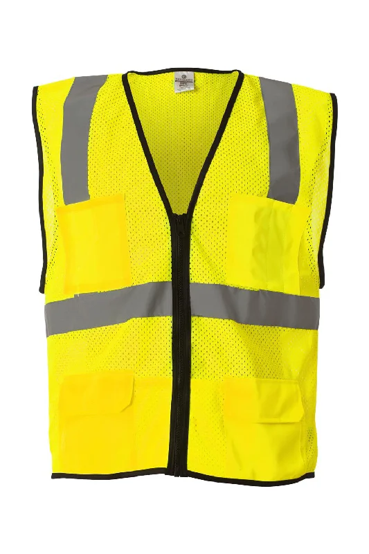 Kishigo Mens Economy Mesh 6 Pocket Vest - Lime Green