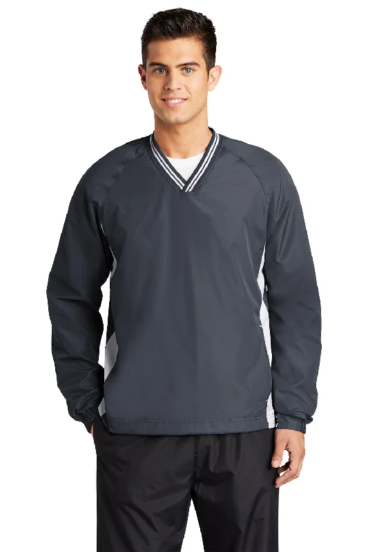 Sport-Tek Mens Water Resistant V-Neck Jacket - Graphite Grey/White