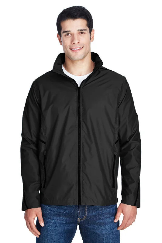 Team 365 Mens Conquest Wind & Water Resistant Full Zip Hooded Jacket - Black