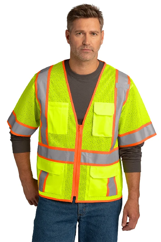 CornerStone Mens ANSI 107 Class 3 Surveyor Mesh Zipper Vest w/ Pocket - Safety Yellow