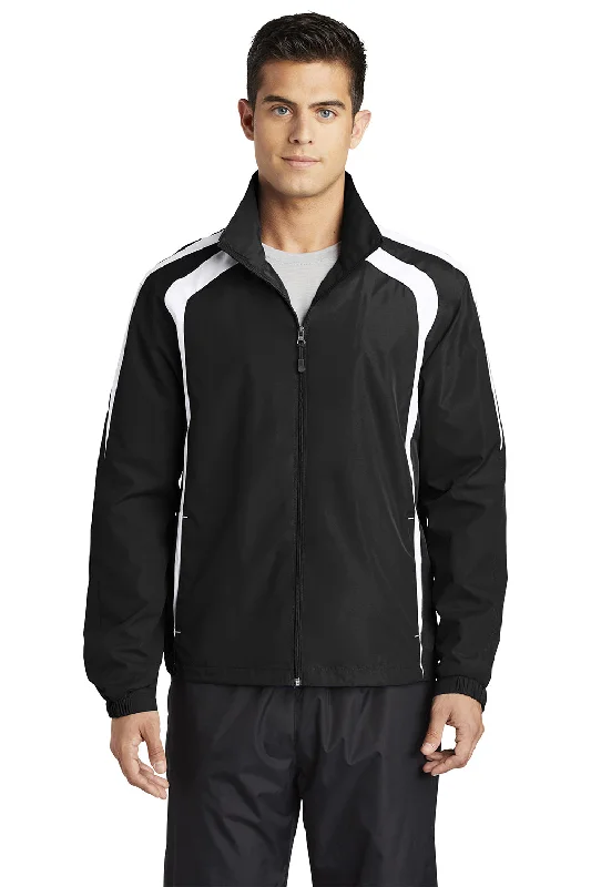 Sport-Tek Mens Water Resistant Full Zip Jacket - Black/White