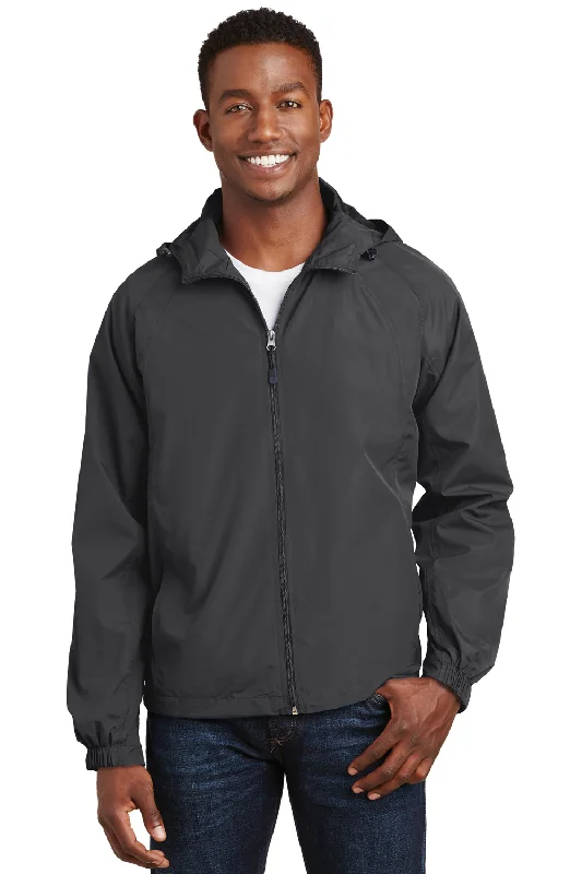 Sport-Tek Mens Water Resistant Full Zip Hooded Jacket - Graphite Grey