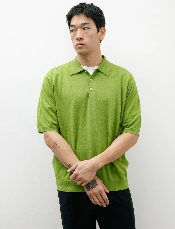 Super High Gauge Cotton Knit Polo Sage Green