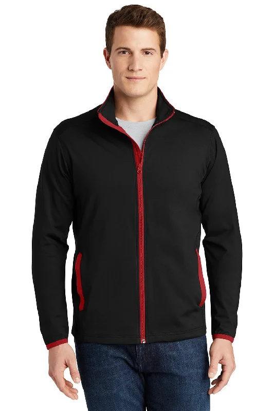 Sport-Tek Mens Sport-Wick Moisture Wicking Full Zip Jacket - Black/True Red