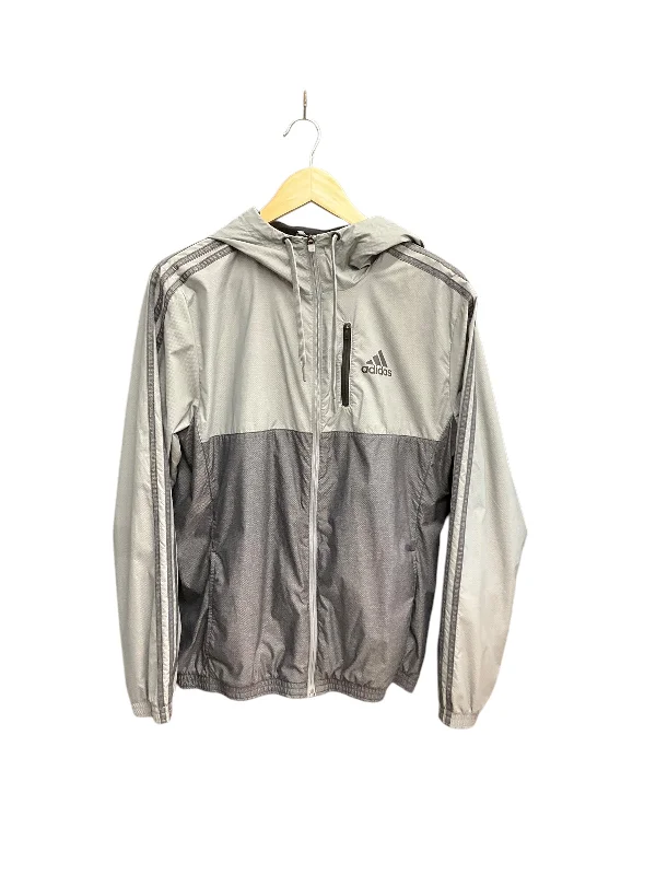 Jacket Windbreaker By Adidas In Grey, Size: S