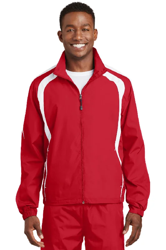 Sport-Tek Mens Water Resistant Full Zip Jacket - True Red/White - Closeout