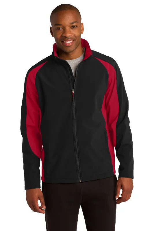 Sport-Tek Mens Water Resistant Full Zip Jacket - Black/True Red - Closeout