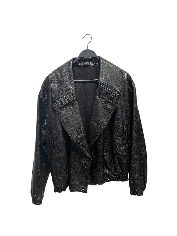 GIORGIO ARMANI/Leather Jkt/48/Leather/BLK/80s/90s Assymestrical Jkt