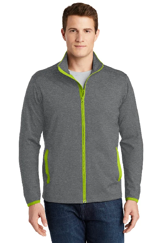 Sport-Tek Mens Sport-Wick Moisture Wicking Full Zip Jacket - Heather Charcoal Grey/Charge Green