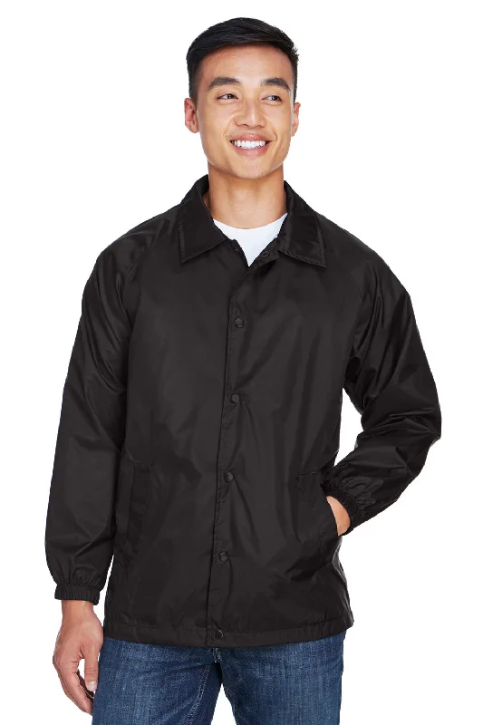 Harriton Mens Wind & Water Resistant Snap Down Staff Jacket - Black