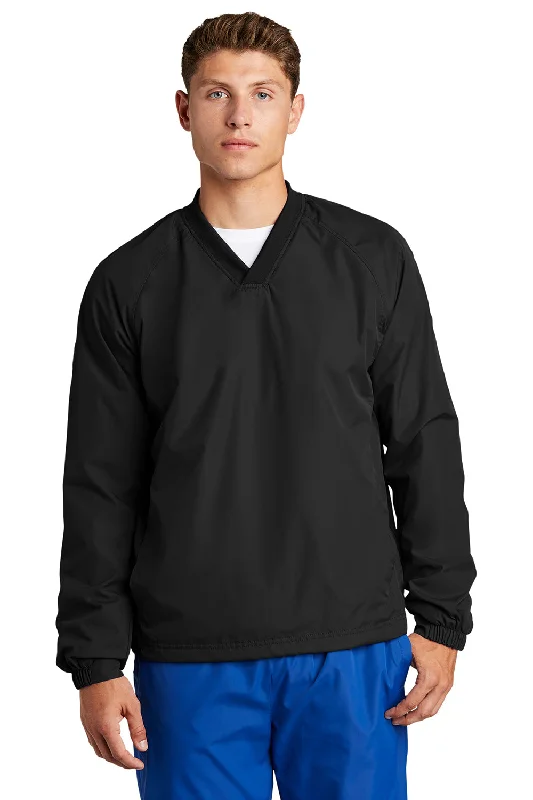 Sport-Tek Mens V-Neck Wind Jacket - Black