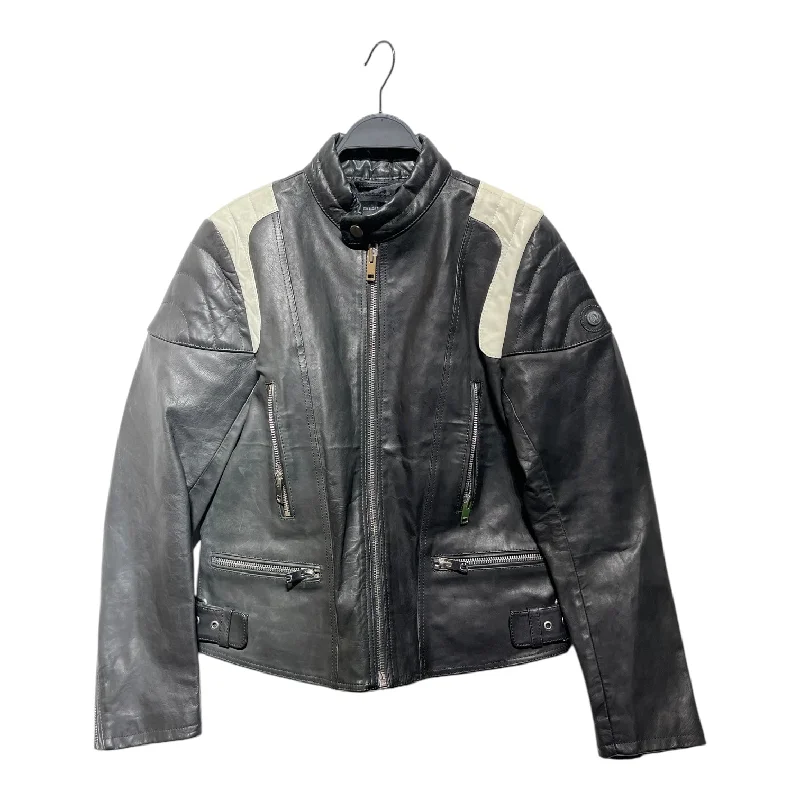 DIESEL/Leather Jkt/L/Leather/BLK/WHITE TRIM