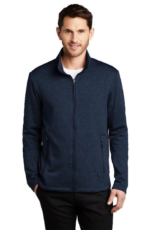 Port Authority Mens Collective Striated Fleece Full Zip Jacket - Heather River Navy Blue