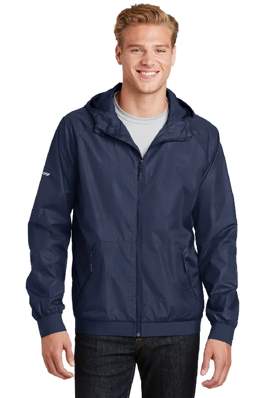 Sport-Tek Mens Wind & Water Resistant Full Zip Hooded Jacket - True Navy Blue - Closeout