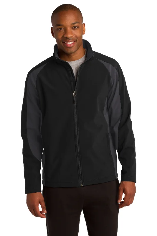 Sport-Tek Mens Water Resistant Full Zip Jacket - Black/Iron Grey - Closeout