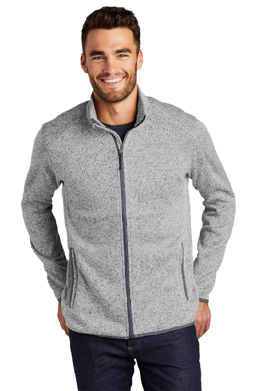 Port Authority Mens Full Zip Sweater Fleece Jacket - Heather Grey