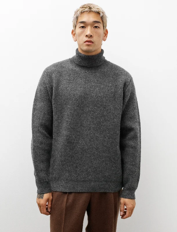 Milled French Merino Rib Turtleneck Charcoal