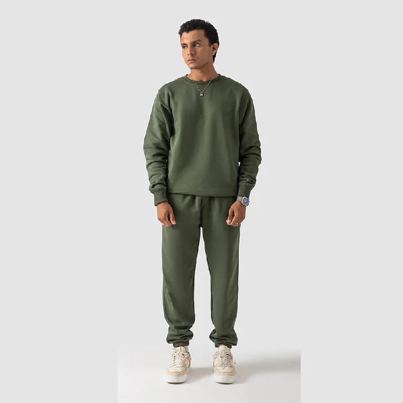 LFT Plain khaki SweatShirt With Trouser Fleece 2 Piece Tracksuit 12661