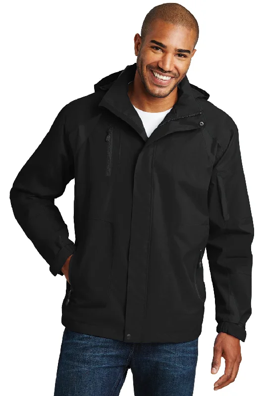 Port Authority Mens All Season II Waterproof Full Zip Hooded Jacket - Black