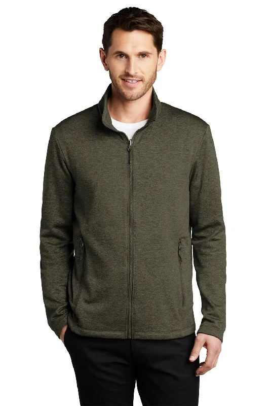 Port Authority Mens Collective Striated Fleece Full Zip Jacket - Heather Deep Olive Green - Closeout