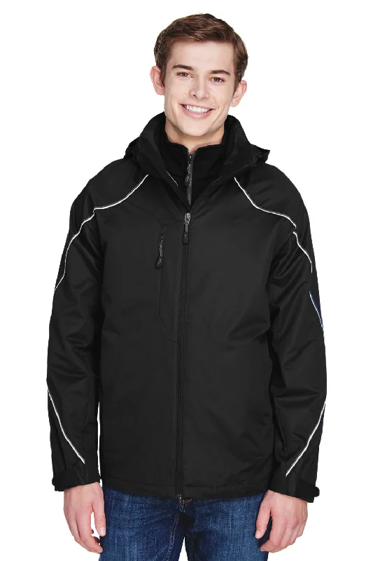 North End Mens Angle 3-in-1 Water Resistant Full Zip Hooded Jacket - Black