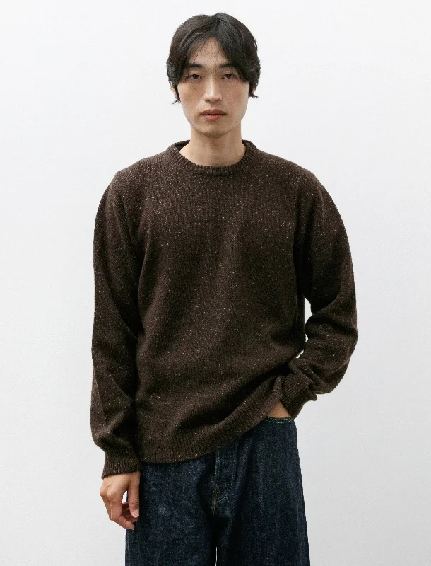 Crewneck Sweater Recycled Cashmere Wool Brown Donegal