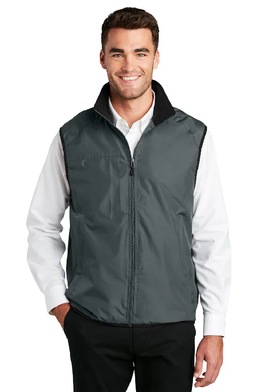 Port Authority Mens Challenger Wind & Water Resistant Full Zip Vest - Steel Grey/True Black - Closeout