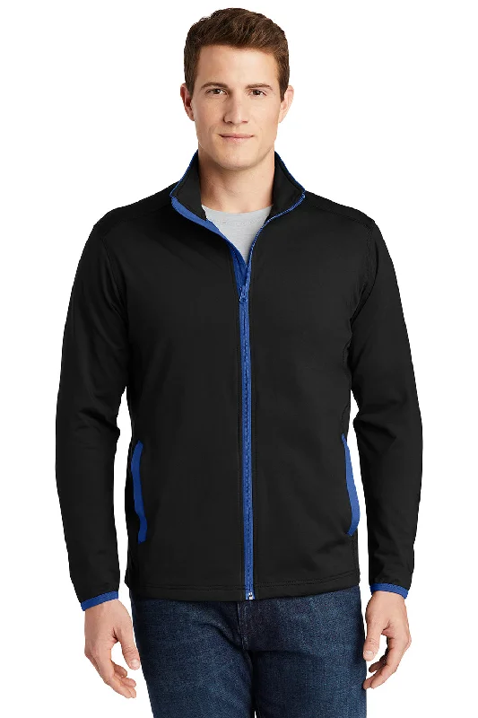 Sport-Tek Mens Sport-Wick Moisture Wicking Full Zip Jacket - Black/True Royal Blue