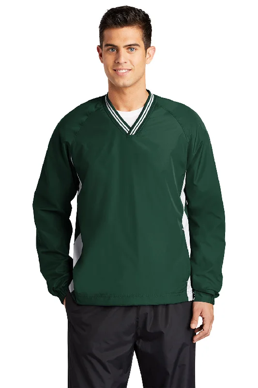 Sport-Tek Mens Water Resistant V-Neck Jacket - Forest Green/White - Closeout