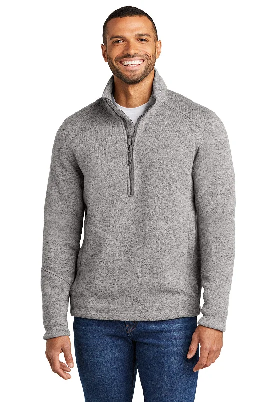 Port Authority Mens Arc Pill Resistant Sweater Fleece 1/4 Zip Jacket - Heather Deep Smoke Grey - New