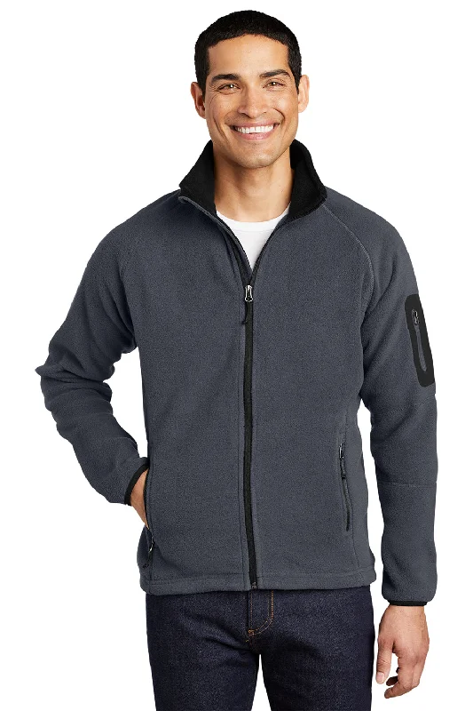 Port Authority Mens Full Zip Fleece Jacket - Battleship Grey/Black - Closeout