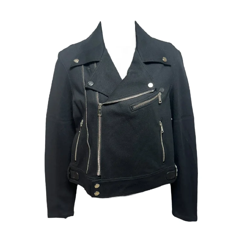 Leather Trim Jacket Moto By Ralph Lauren Black Label In Black, Size: 6