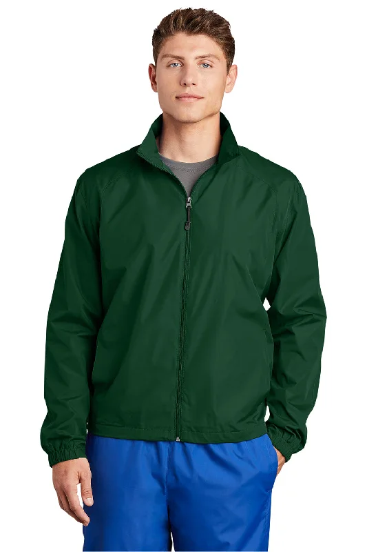 Sport-Tek Mens Water Resistant Full Zip Wind Jacket - Forest Green