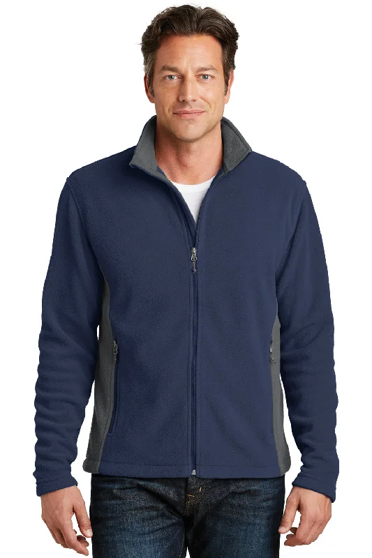 Port Authority Mens Full Zip Fleece Jacket - True Navy Blue/Battleship Grey - Closeout