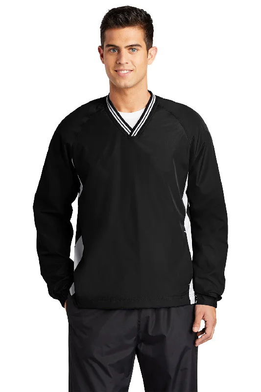 Sport-Tek Mens Water Resistant V-Neck Jacket - Black/White