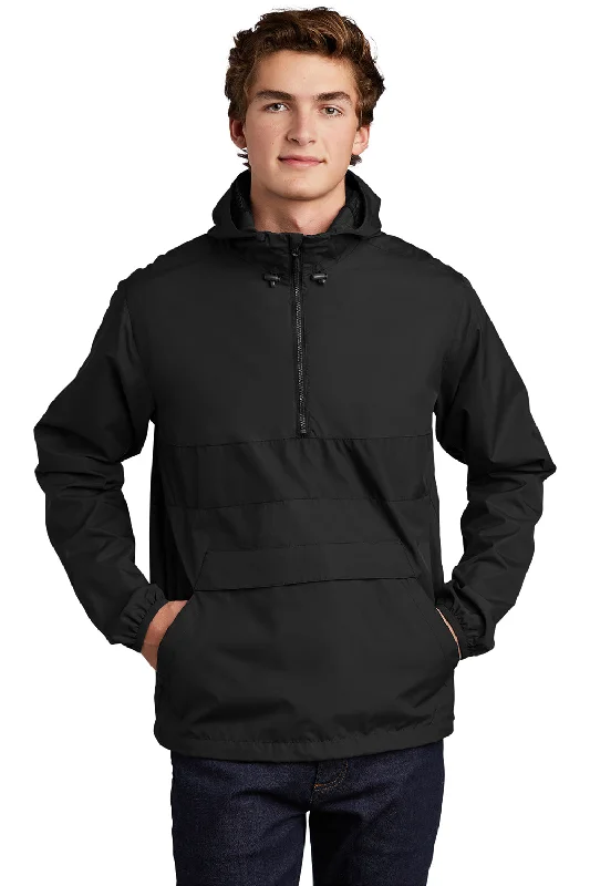 Sport-Tek Mens Hooded 1/4 Zip Jacket - Black