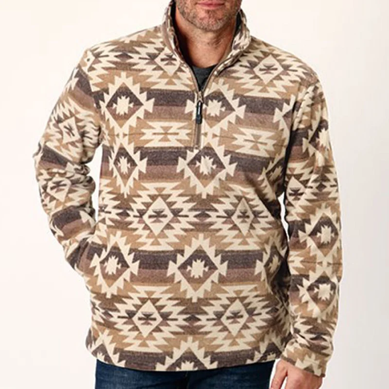 Roper Men's Brown & Khaki Aztec 1/4 Zip