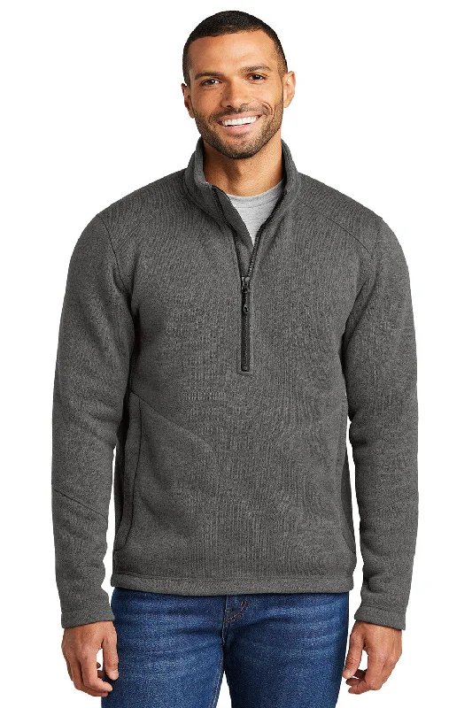 Port Authority Mens Arc Pill Resistant Sweater Fleece 1/4 Zip Jacket - Heather Smoke Grey - New