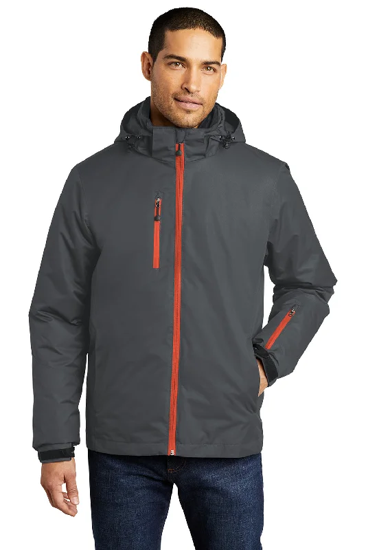 Port Authority Mens Vortex 3-in-1 Waterproof Full Zip Hooded Jacket - Magnet Grey/Orange