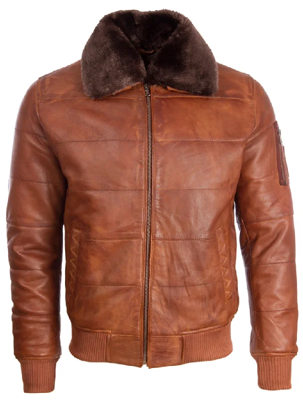 ZADV Men's Puffer Fur Aviator Bomber Jacket - Nevada Timber