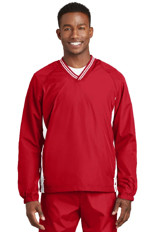 Sport-Tek Mens Water Resistant V-Neck Jacket - True Red/White - Closeout