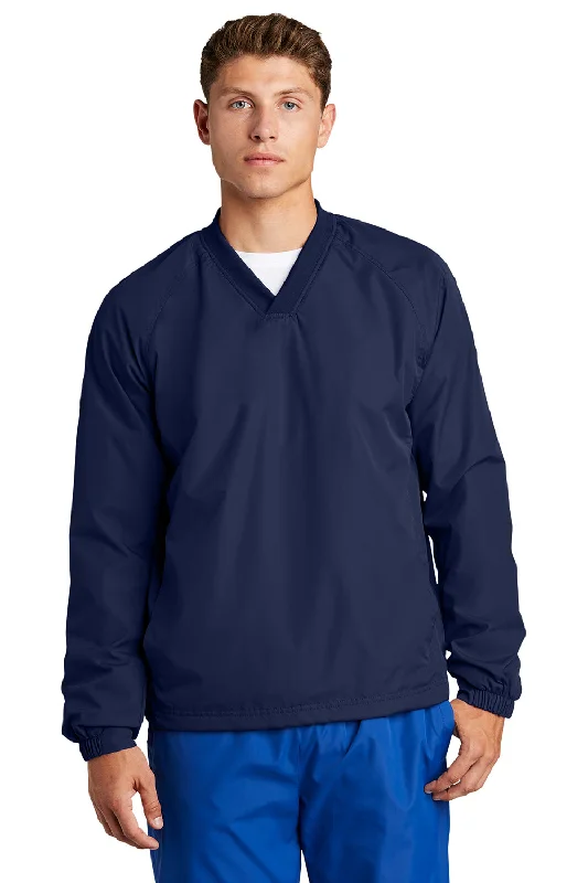 Sport-Tek Mens V-Neck Wind Jacket - True Navy Blue