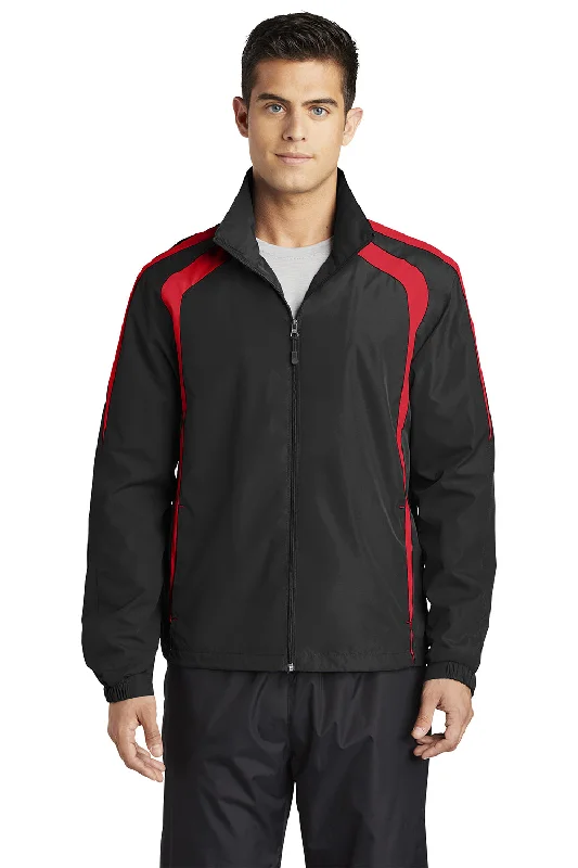 Sport-Tek Mens Water Resistant Full Zip Jacket - Black/True Red