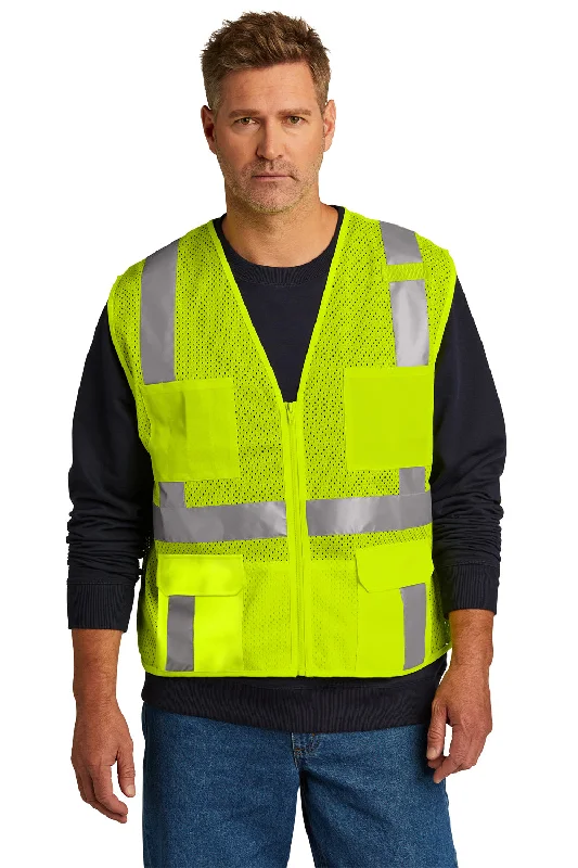 CornerStone Mens ANSI 107 Class 2 Mesh Zipper Vest w/ Pocket - Safety Yellow