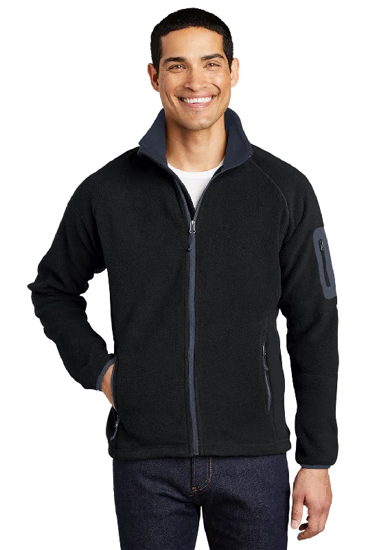 Port Authority Mens Full Zip Fleece Jacket - Black/Battleship Grey - Closeout